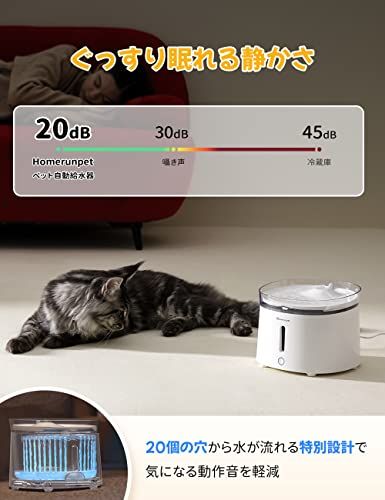 Homerunpet スマートペット用自動給水器 ワイヤレスポンプ 大容量2L LEDライト 2つの給水モード コードレス 組み立て簡単 お手入れ簡単 フィルター付き 犬 猫 水飲み器 みずのみ送料無料 ac9f23cf