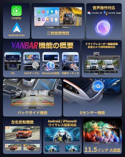 【2026最新】VANBAR ディスプレイオーディオ ドラレコ【前4K＋後1080P 前後同時表示/録画】CarPlay/Android Auto 対応 10.26インチ ポータブル車載モニター 高輝度タッチスクリーン ワイヤレスカープレイ d8dd18c2