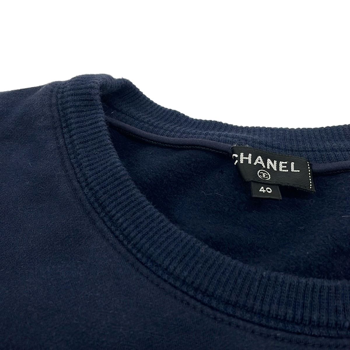 CHANEL(シャネル) トレーナー サイズ40 M レディース - P57407 ダークネイビー×ボルドー 長袖/(2017年・2018年)/ベロア CHANEL(シャネル) トレーナー サイズ40 M レディース - P57407 ダークネイビー×ボルドー 長袖/(2017年・2018年)/ベロア
