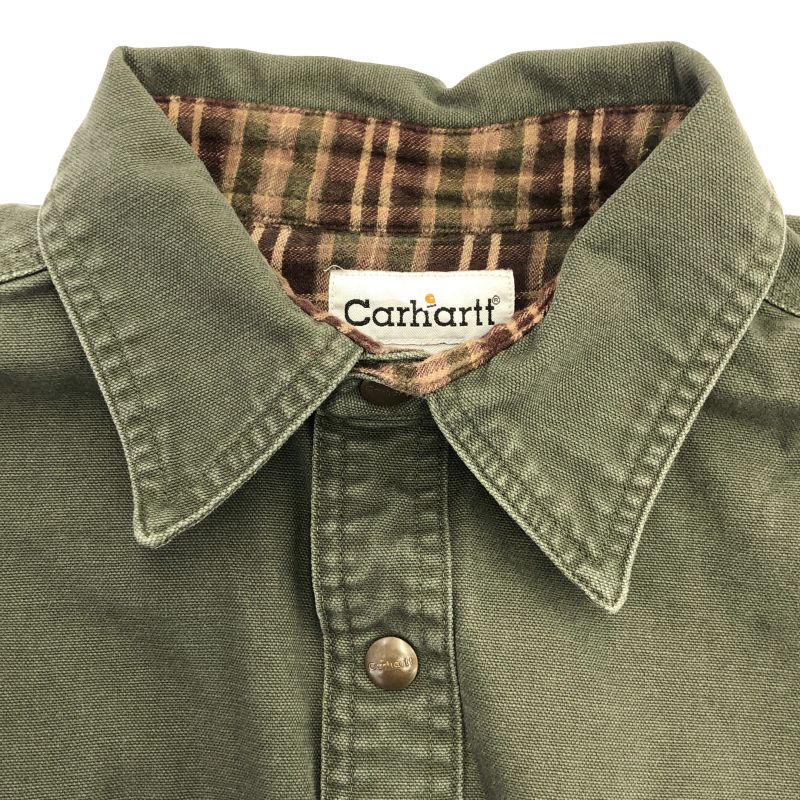 【中古】OLD Carhartt ダックシャツ L グリーン ワークシャツ カーハート[19]