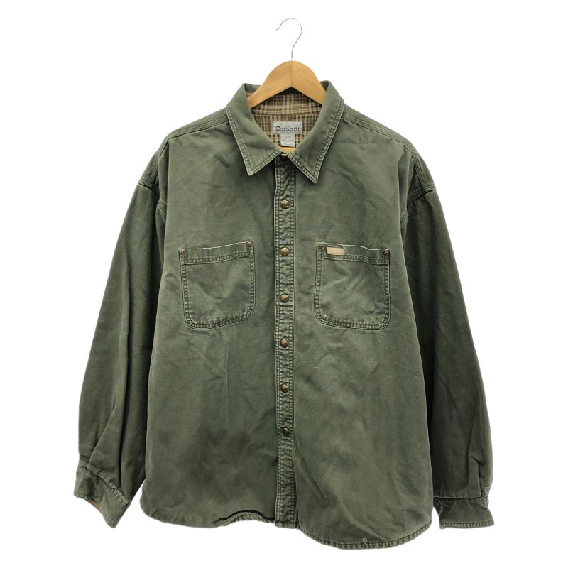 【中古】OLD Carhartt ダックシャツ 2XL グリーン カーハート ワークシャツ[19]