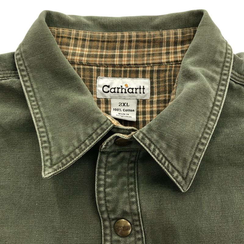 【中古】OLD Carhartt ダックシャツ 2XL グリーン カーハート ワークシャツ[19]