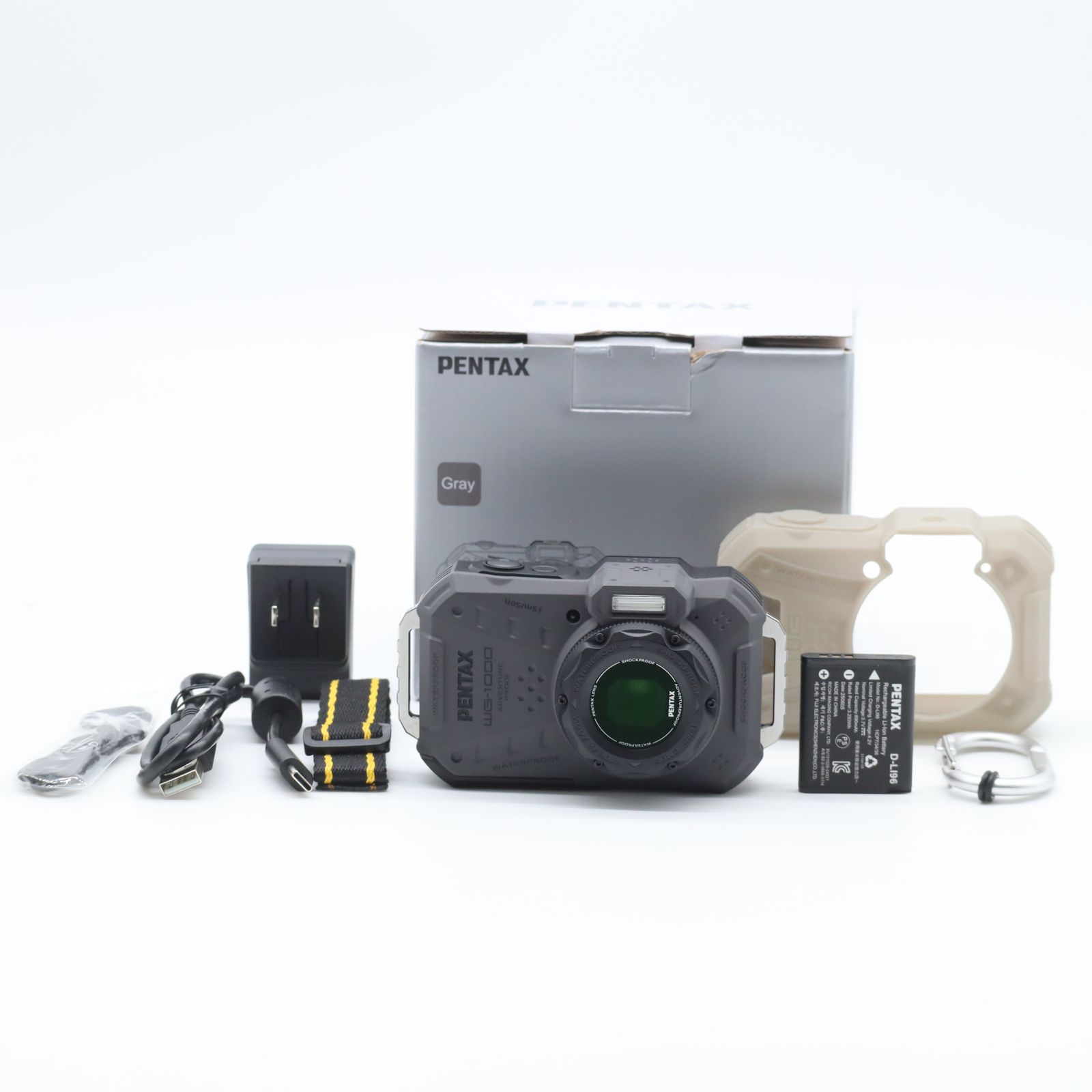 PENTAX WG-1000 グレー｜防水・耐衝撃 タフコンパクトデジタルカメラ｜アウトドア／水中撮影対応 ペンタックス【中古】