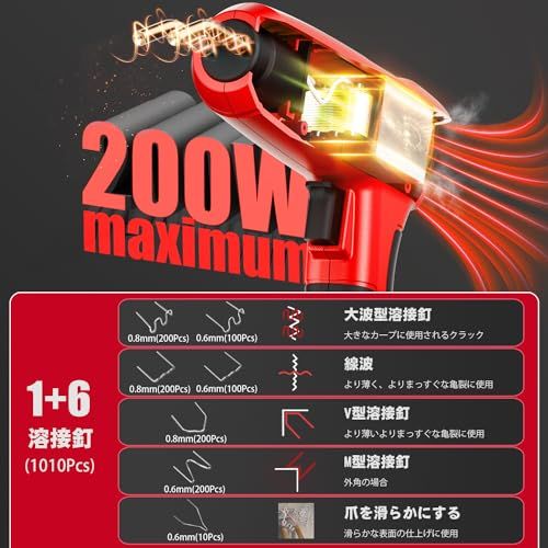 Richcat 200Wハイパワーバンパー補修用プラスチック溶接機キット、自動車 カーバンパー修理溶接 、2in1プラスチック溶接機、ホッチキス溶接機、1~3秒高速加熱、7種1010本の溶接釘、 88本プラスティックの溶接棒、耐久性、使いやす 15230069 Richcat 200Wハイパワーバンパー補修用プラスチック溶接機キット、自動車 カーバンパー修理溶接 、2in1プラスチック溶接機、ホッチキス溶接機、1~3秒高速加熱、7種1010本の溶接釘、 88本プラスティックの溶接棒、耐久性、使いやす 15230069