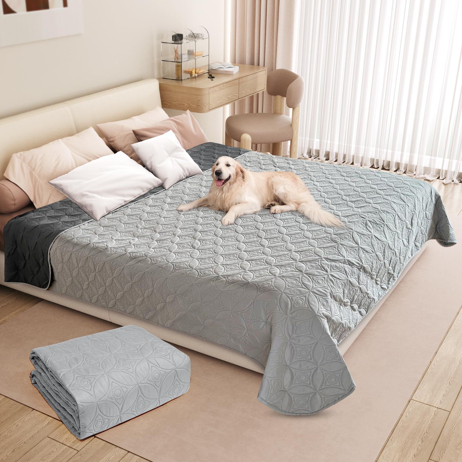 LOOBANI 防水カバー ベッド ソファー用 防水シーツ シングル ダブル 犬 猫用 漏れ防止 両面使用 オールラウンド 繰り返し使える 噛み耐性 速乾 防ダニ 制菌 大判 おねしょシーツ 尿失禁 ペット粗末対策 ベビー 高齢者 介護用(ラ bdd0ac46