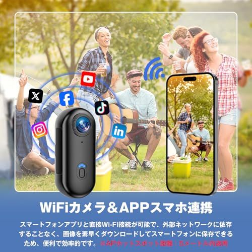4K UHD ウェアラブルアクションカメラ 160° 超広角 小型軽量 ビデオカメラ ハンズフリー 第一視点撮影 IP68 防水性能 WiFi スマホ連動 ループ録画 静止画撮影対応 Vlog 撮影 旅行 アウトドア ペット記録 会議メモ 授 3fcfa317