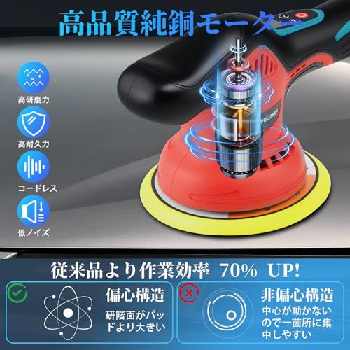 【改良強化版】電動ポリッシャー コードレス ポリッシャー ダブルアクション 充電式 21V 580W 8段変速 6000回転/分 大容量バッテリ一4000mAh LEDディスプレイ 150mm 手持ち 小型 強力 偏心構造 ワックス作業 研磨 72eb590b 【改良強化版】電動ポリッシャー コードレス ポリッシャー ダブルアクション 充電式 21V 580W 8段変速 6000回転/分 大容量バッテリ一4000mAh LEDディスプレイ 150mm 手持ち 小型 強力 偏心構造 ワックス作業 研磨 72eb590b