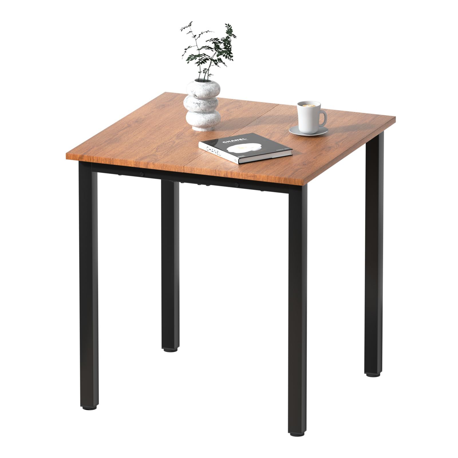 ダイニングテーブル食卓 70x70x75cm コンパクト テーブル 木目調 デスク シンプル 木製 スチール 北欧 一人暮らし 頑丈 （ブラウン×ブラック ）Y 9b73a033