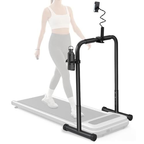 3in1 ウォーキングマシン用ハンドル ランニングマシン ルームランナー 手すり スマホホルダー＆ドリンクホルダー付き トレッドミル 取り付け幅52.8cm対応 高さ3段階調節 滑り止め安定ベース 簡単組立 後付け可能 アクセサリー 黒Y 295cac69