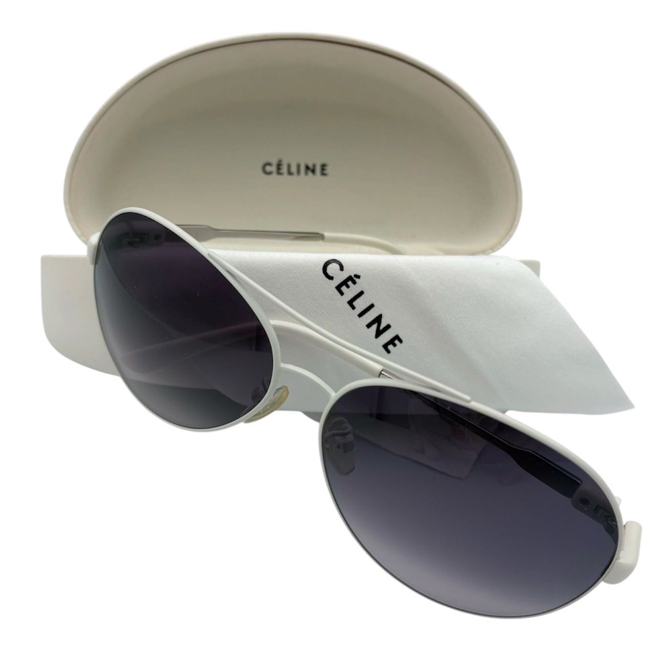 セリーヌ CELINE サングラス ティアドロップ アビエーター ロゴ グラデーションレンズ ホワイト ケース付き