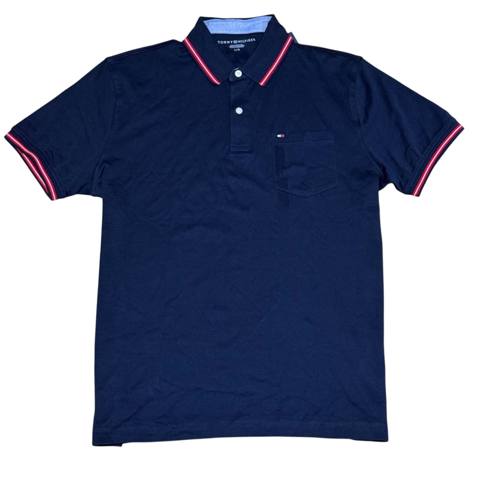 【新品】TOMMY HILFIGER ポロシャツ ネイビー L メンズ 半袖 ワンポイント トミーヒルフィガー