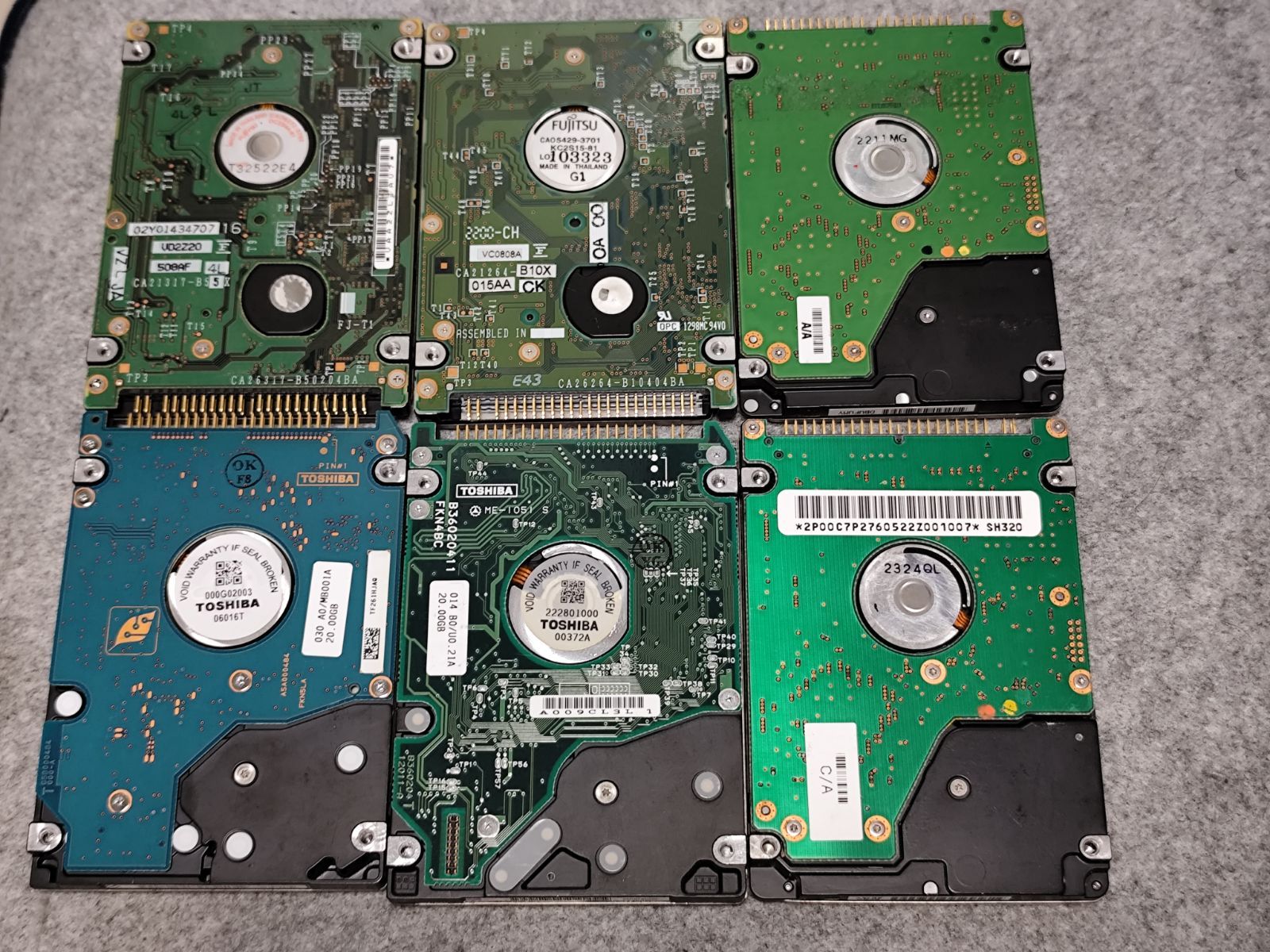 y1584 中古HDD 2.5インチ IDE 6個セット 20GB 正常、注意、異常判定