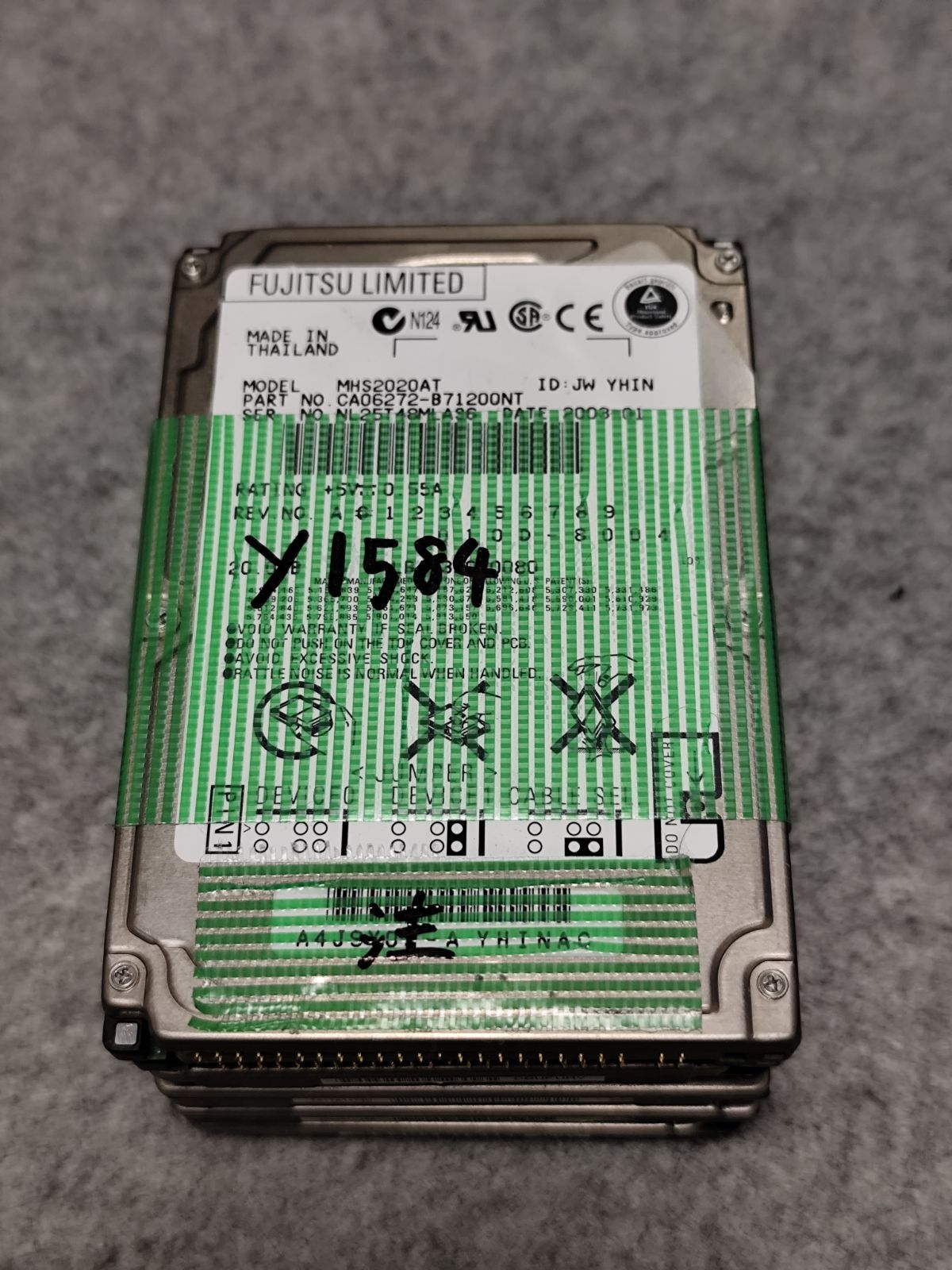 y1584 中古HDD 2.5インチ IDE 6個セット 20GB 正常、注意、異常判定