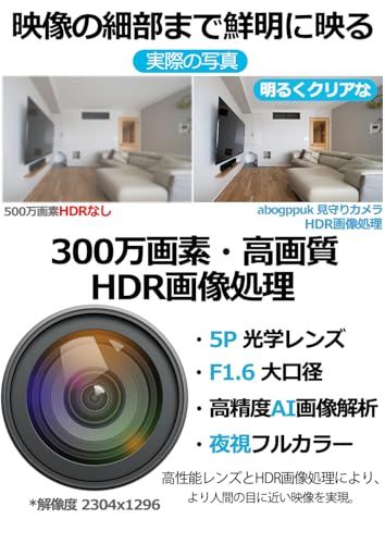 ペットカメラ【AI監視システム・360°全方位同時監視】防犯カメラ 画面に遅延がない 1080p フルHD 見守りカメラ 300万画素 iphone対応 赤外線暗視 監視カメラ 自動追尾 室内/屋外対応 ベビーモニター 動体検知 高齢者見守り 65e4ac75