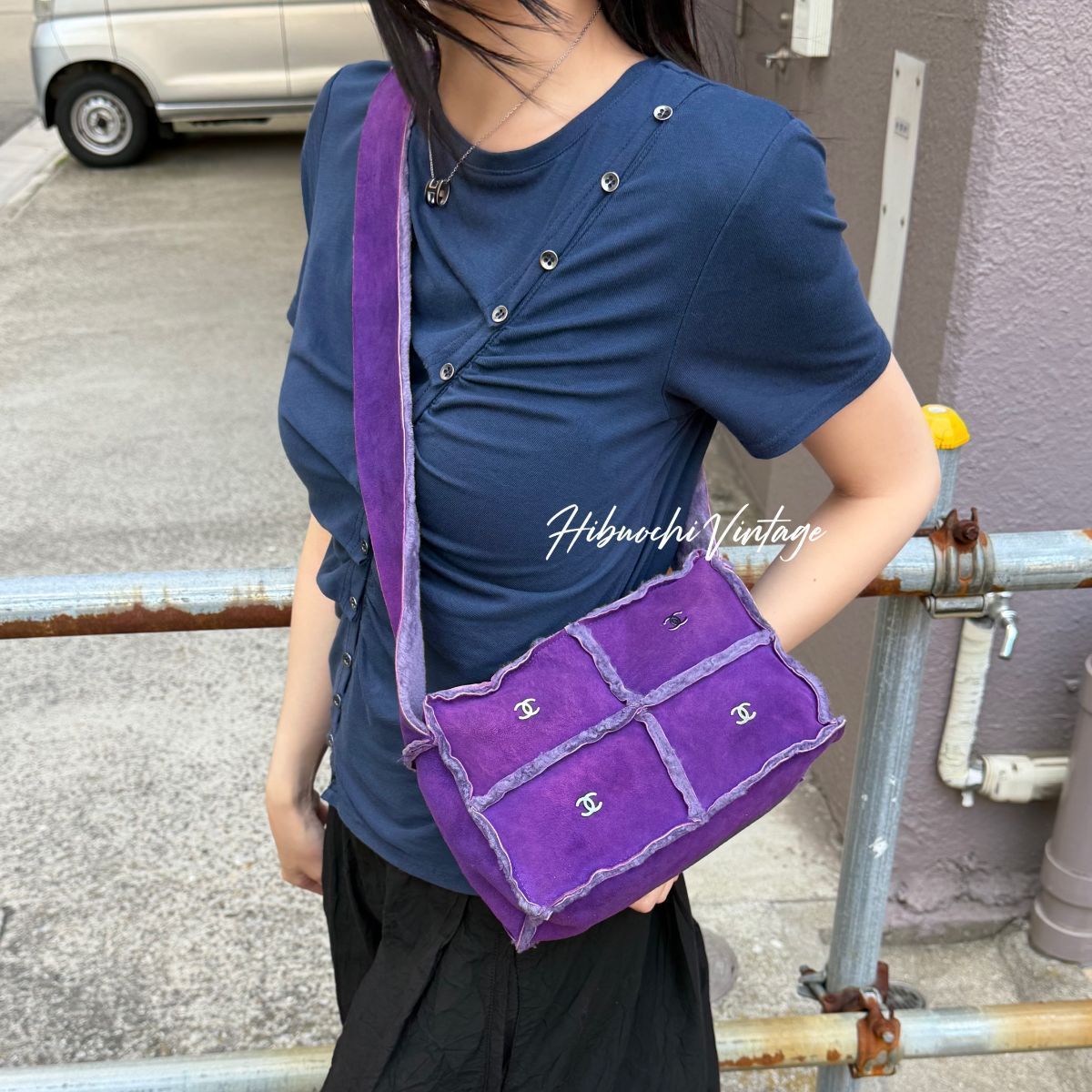 中古】CHANEL シャネル ショルダーバッグ ムートン スエード パープル 