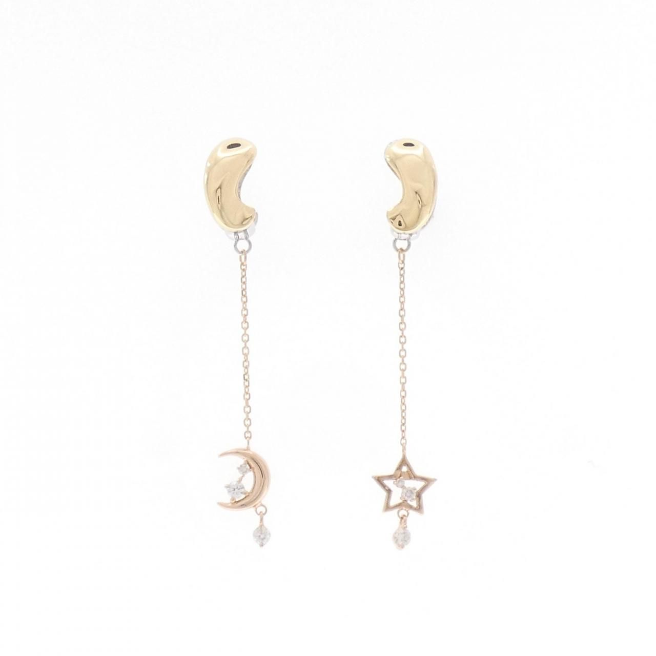 K18PG/K14WG/K18YG スター×ムーン ダイヤモンド イヤリング 0.12CT