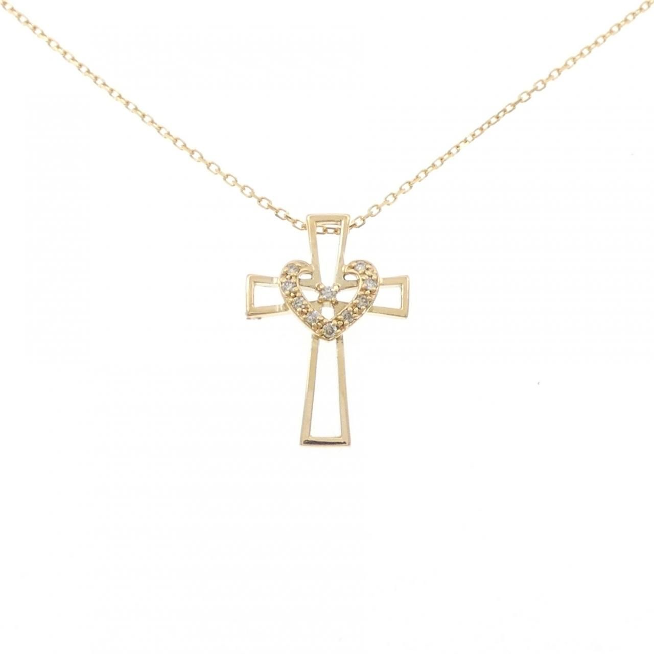 K18YG クロス×ハート ダイヤモンド ネックレス 0.05CT