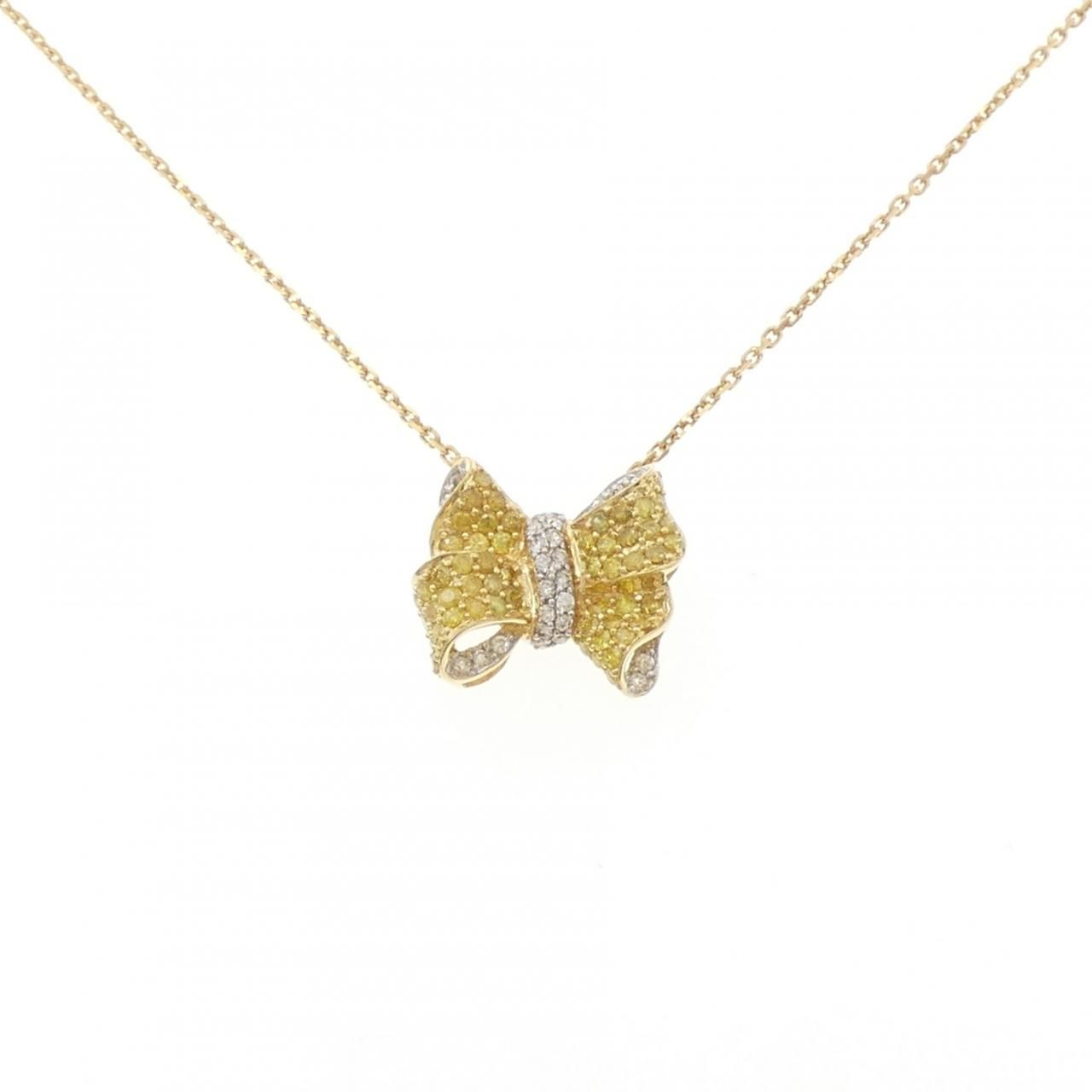 K18YG/K18WG リボン ダイヤモンド ネックレス 0.83CT