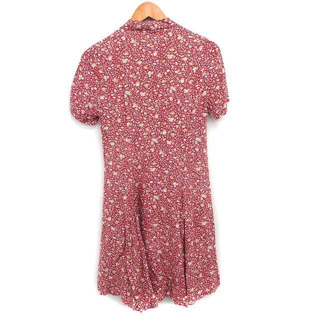 未使用タグ付 ローラアシュレイ ひざ丈ワンピース フレア 七分袖 紺色 ローラアシュレイ LAURA ASHLEY 花柄 シャツ ワンピース 半袖 ひざ丈