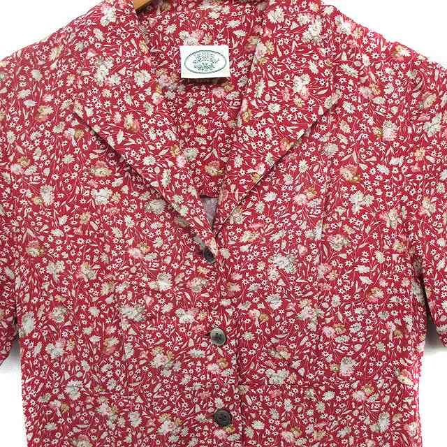 ローラアシュレイ LAURA ASHLEY 花柄 シャツ ワンピース 半袖 ひざ丈