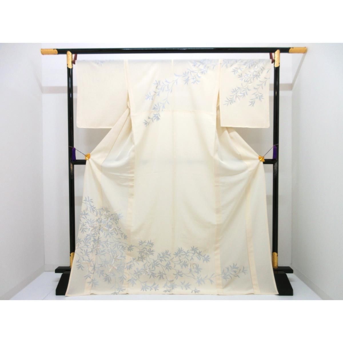 【未使用品】単衣 駒絽訪問着 銀彩友禅刺繍入り