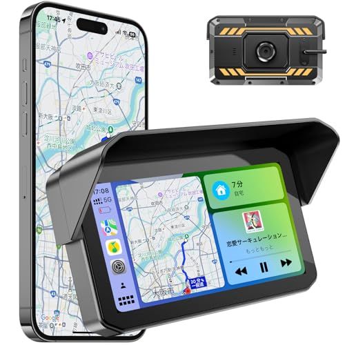 バイクスマートモニター 5 インチ【バイク用モニター・Carplay/Android Auto対応・?化アルミ合金ホルダ】IPS液晶タッチスクリーン バイクナビ ワイヤレス スマホ連携 輝度自動調整 IPX65防水防塵 耐熱 耐衝撃性 音声ア deba281c