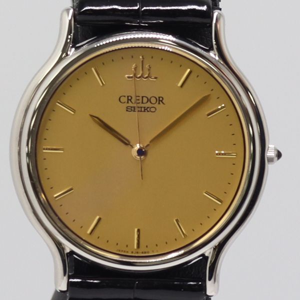 美品 稼働 箱付 セイコー クレドール 8J81-6A30 QZ ゴールド文字盤 メンズ腕時計 0046200 4BJT NAM ABC23576