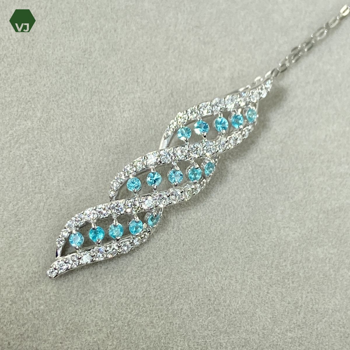 【34-08】パライバトルマリン ダイヤ ネックレス0.36ct D0.75ct 【中古】【PT900/PT850】【45㎝】★By vivid-J