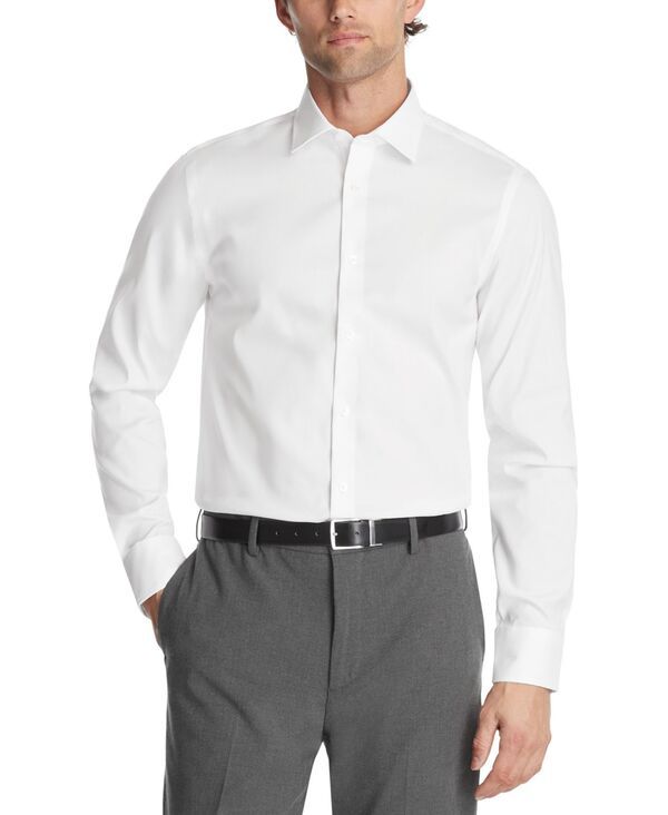 カルバンクライン メンズ トップス シャツ スリムフィット コットン Calvin Klein Mens Refined Cotton Stretch Dress Shirt Regular Slim Fit White ホワイト