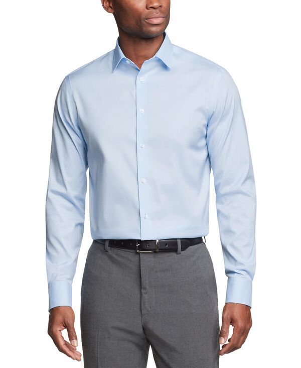 カルバンクライン メンズ トップス シャツ スリムフィット コットン Calvin Klein Mens Refined Cotton Stretch Dress Shirt Regular Slim Fit Blue ブルー