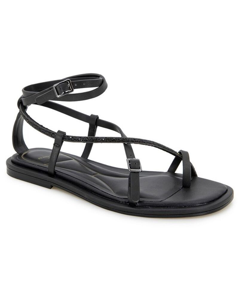 ケネスコール レディース シューズ サンダル Kenneth Cole New York Paros Jewel Square Toe Flat Sandals Black Leather ブラック