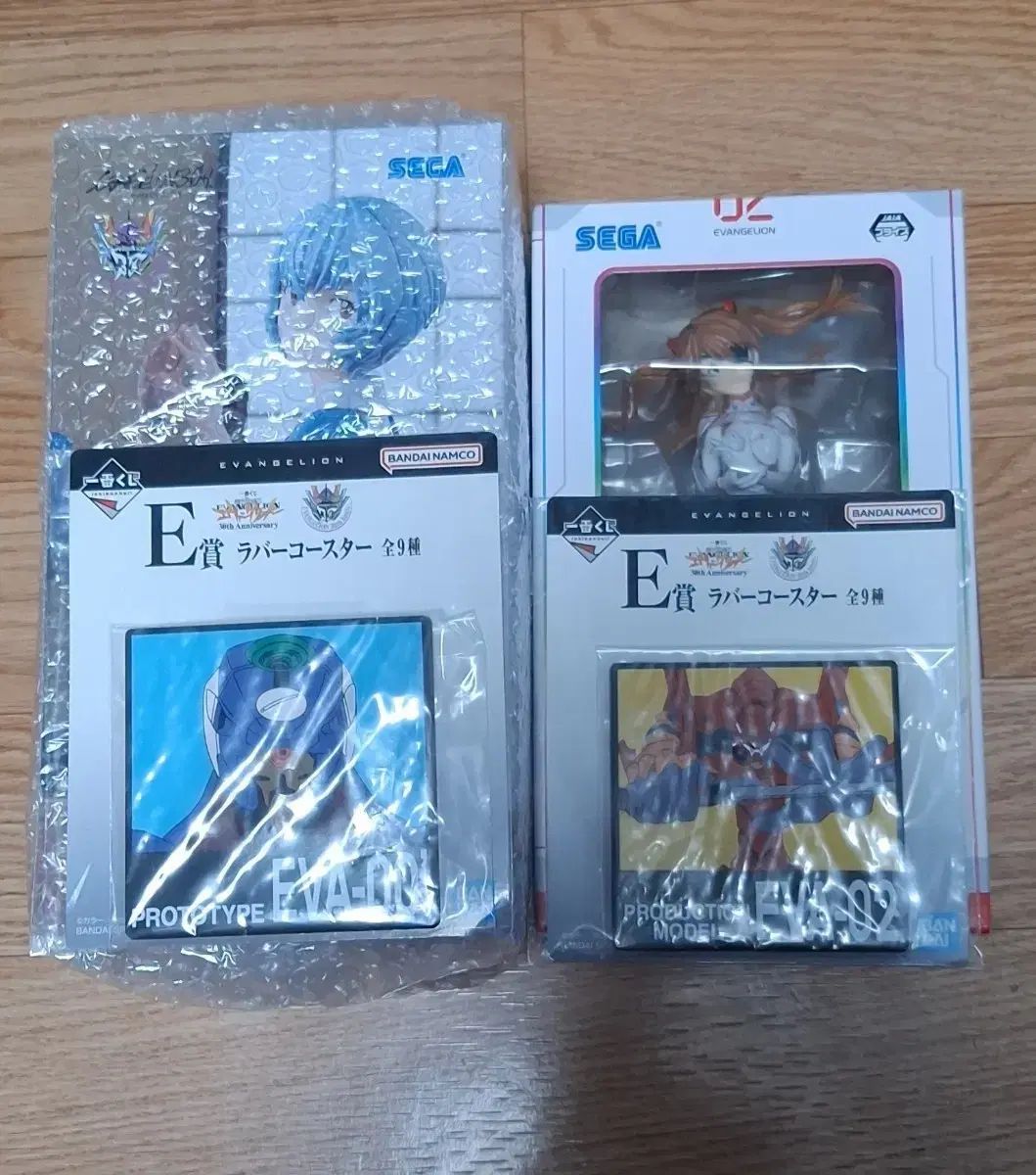 エヴァンゲリオン レイ アスカ フィギュア 2種 & 一番くじ ラバー 2種 コースター セット