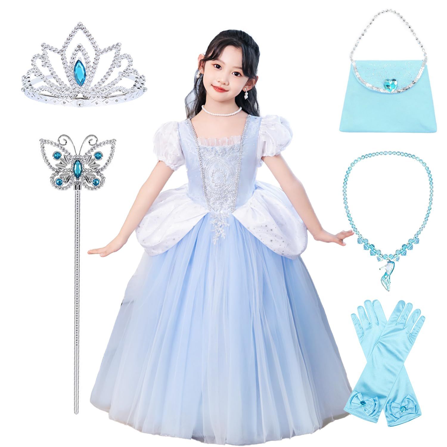 新品 [JIEAIRUI] シンデレラ風 プリンセス ドレス 子供 プリンセス ワンピース お姫様 ドレス ハロウィン コスプレ衣装 女の子 キッズコスチューム 仮装 パーティー 誕生日 クリスマスプレゼント 小物付き