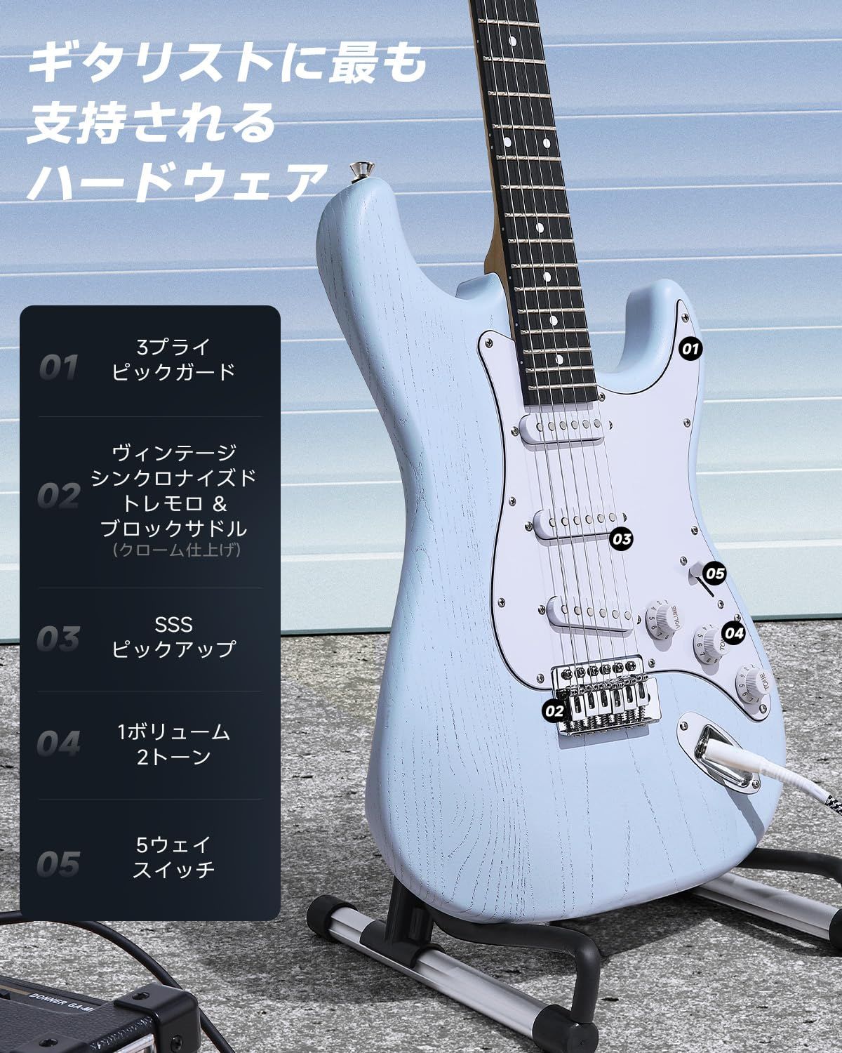 新品 Donner エレキギター 初心者セット STタイプ SSSピックアップ 39