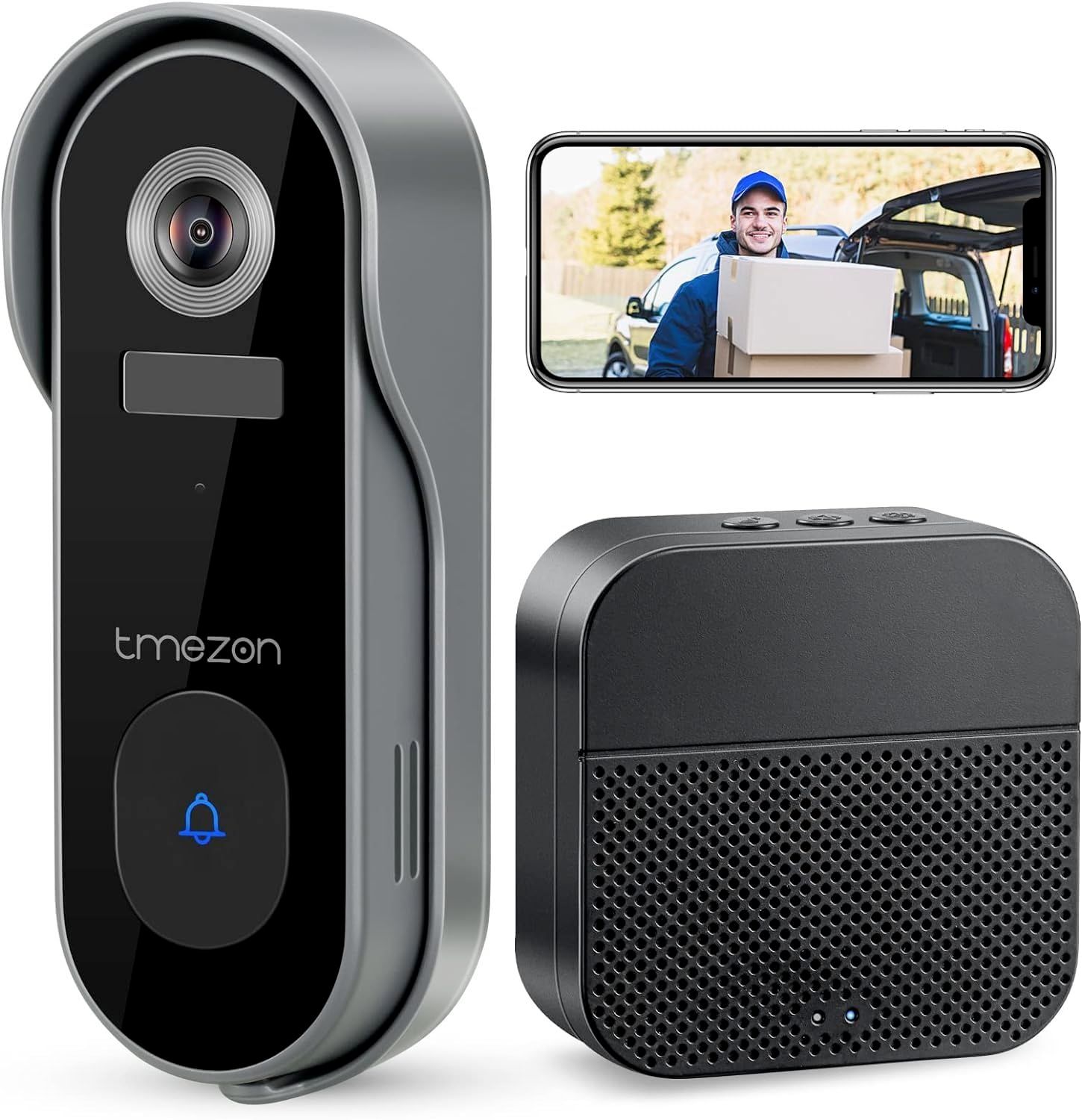 TMEZON【3 in 1インターホン・取り外し警報】ワイヤレス インターホン ドアホン IPドアベル Alexaデバイス対応 カメラ付き WIFIドアホン 呼び出しチャイム 玄関チャイム ビデオドアベル インターフォン 防犯カメラ 電池給電 c76c529d