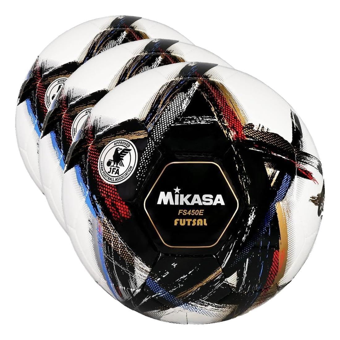 新品 ミカサ(MIKASA) フットサルボール 4号 <国際公認球> 日本サッカー協会 検定球 OrgestA(オルゲスタ) (一般・大学・高校生・中学生用) 手縫い ブラック FS450E-BK 推奨内圧0.610~0.710kgf/? (× 3)