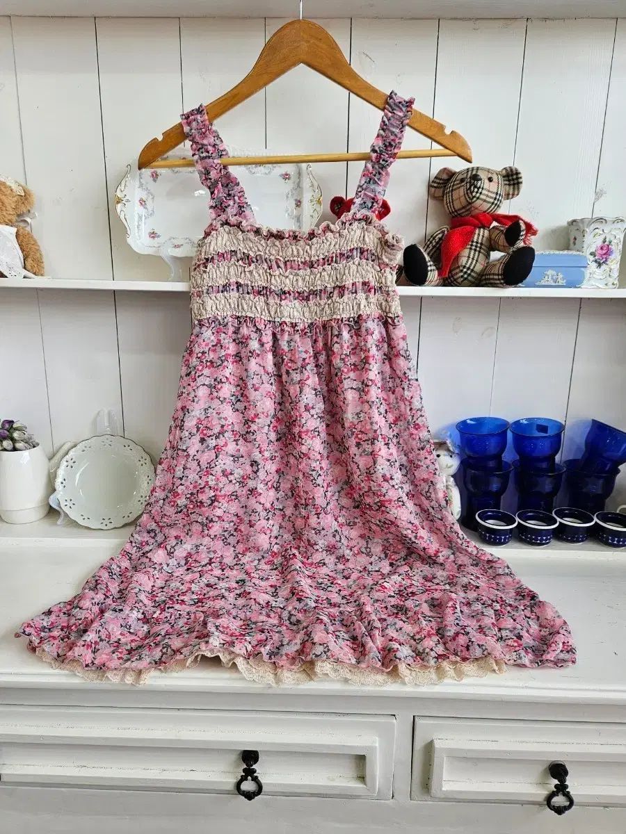 LEST ROSE レストローズ ピンク フラワー ONE PIECE シャーリング ビスチェ