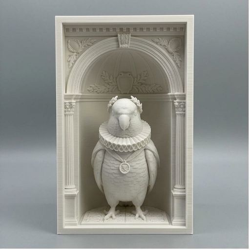 インコ（オキナインコ）の3Dプリント ブックヌーク 白PLA 本棚インテリア