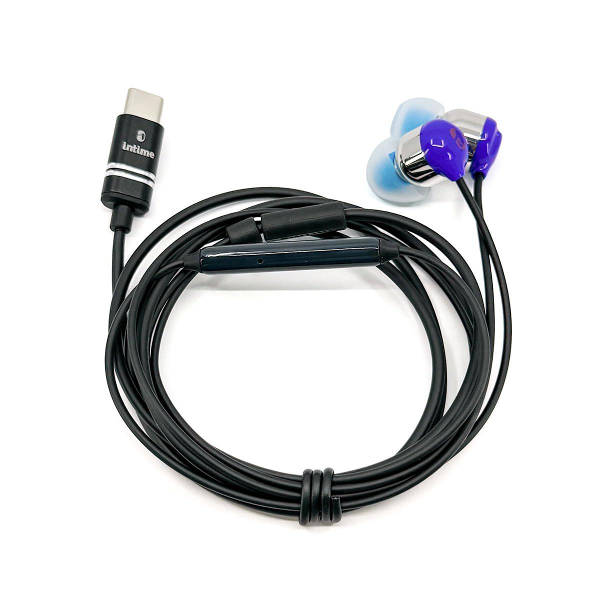 新品 【日本ブランド】 intime(アンティーム) イヤホン 有線 ブルー カナル型 USB TYPE-C (スカイブルー USB-C)