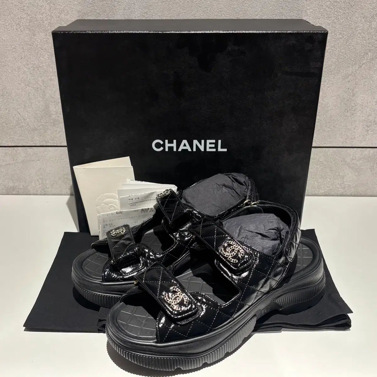 38 5サイズ フルセット CHANEL シャネル バックル キルティング ストラップ サンダル
