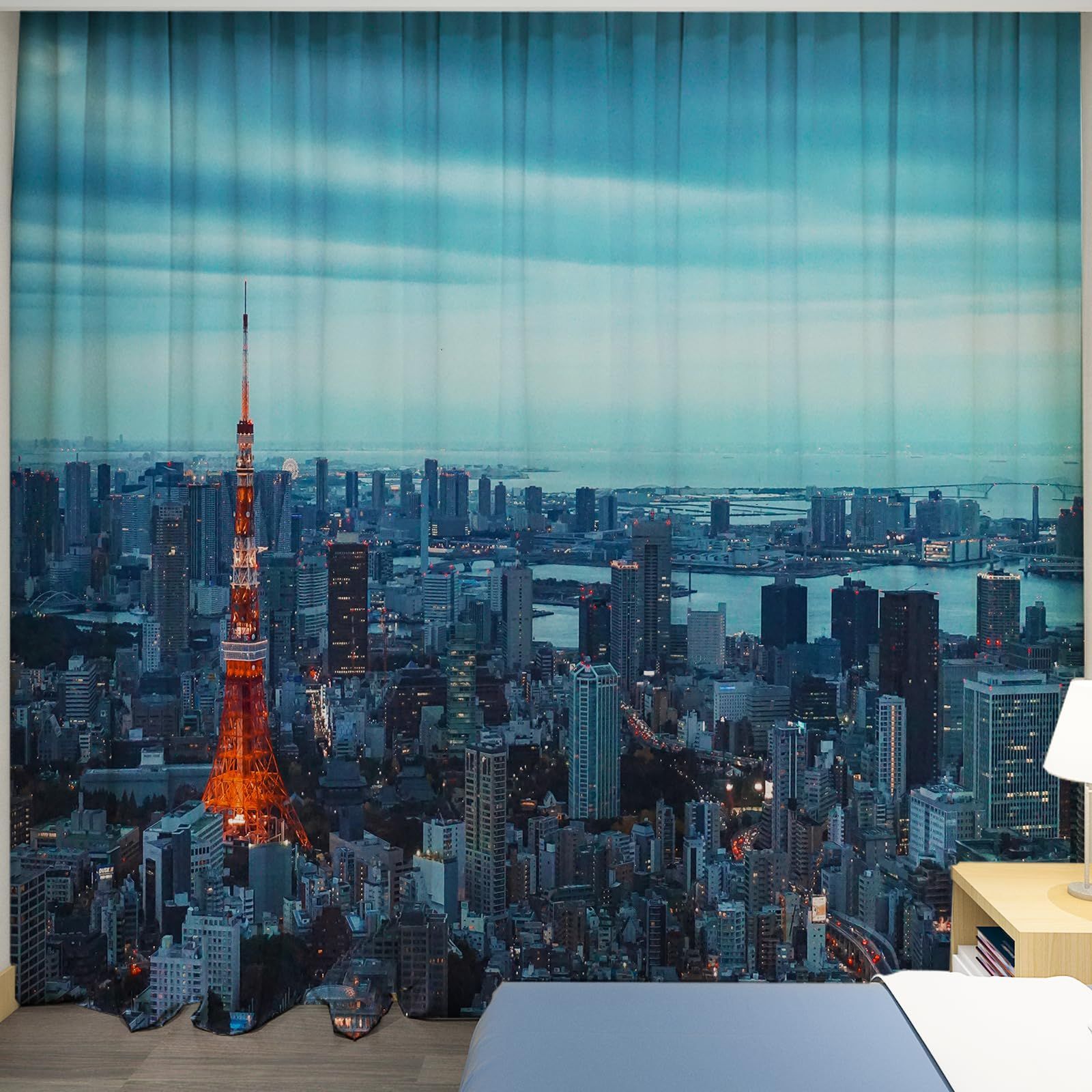 新品 U-SITU 片開き風景カーテン お部屋が絵になる！ デザイン豊富なプリント インテリア 室内飾り 漫画風 夢の国 都市 東京都 別荘 自然景色 おしゃれ 目隠し 雰囲気転換（サイズ：丈200 x 幅200cm x 1枚組）CLWH2809P