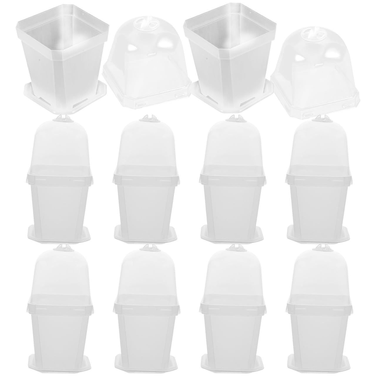 新品 Amosfun 育苗ポット 蓋付き透明 排水穴付き 7X7X5.3インチ 10個セット ガーデニング 多肉植物用 保温 通気 家庭菜園に