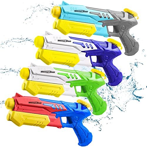 水鉄砲 4丁セット 最大飛距離10m 加圧式 強力 連射OK タンク容量300ml ライフル型 水合戦 水掛合 海 川 プール お風呂 水遊びおもちゃ 四色揃い送料無料 38e3a9d3