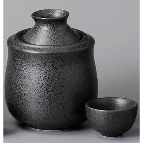 黒結晶酒燗器(大)盃付[徳利直径12.3ｘ高さ15cm･300cc 日本製 電子レンジ対応 食洗器対応]/ c0c94071