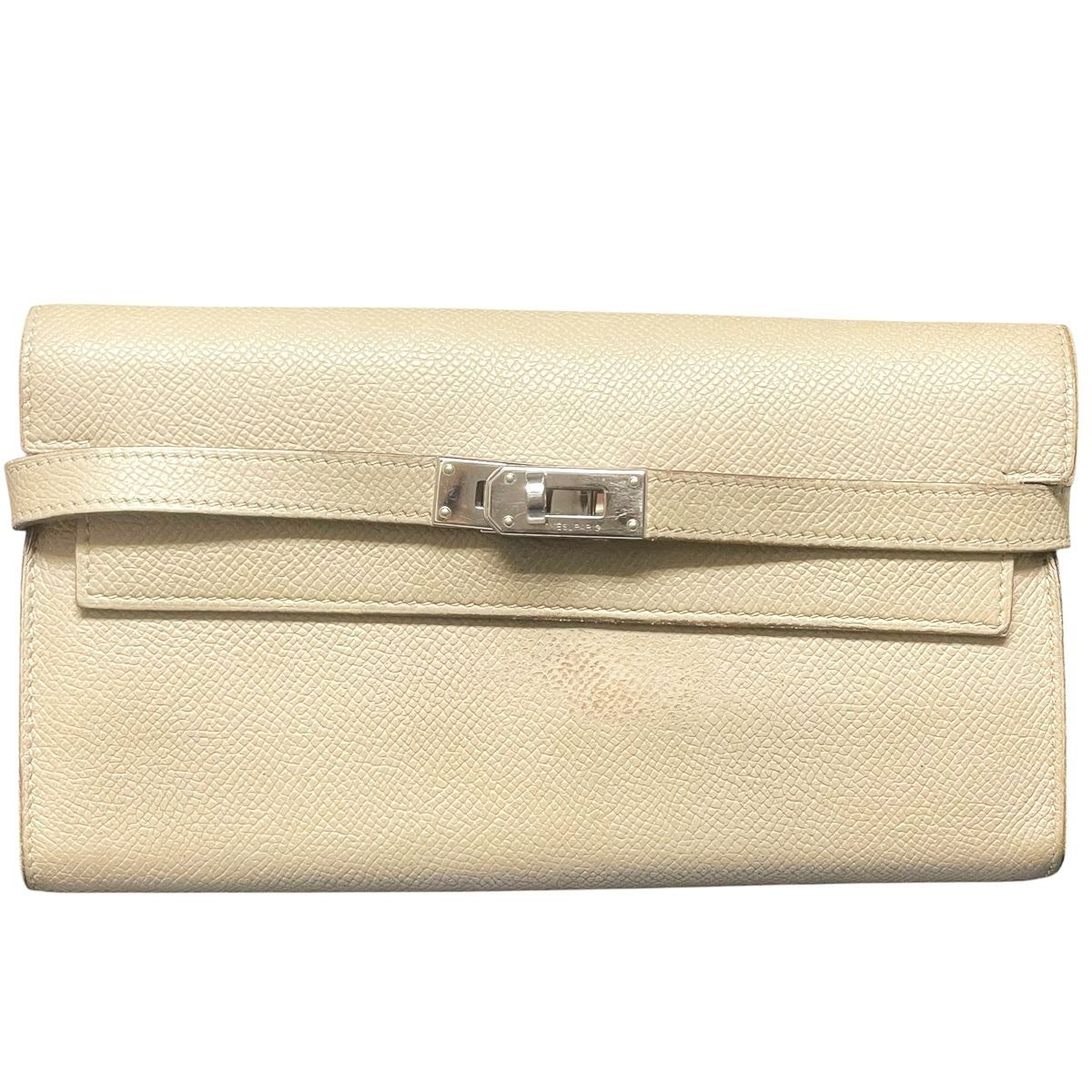 【中古】 HERMES エルメス ケリーウォレット トレンチ/SV金具 ヴォー・エプソン X刻印 グレージュ ベージュ メンズ レディース 長財布 26013495 MK