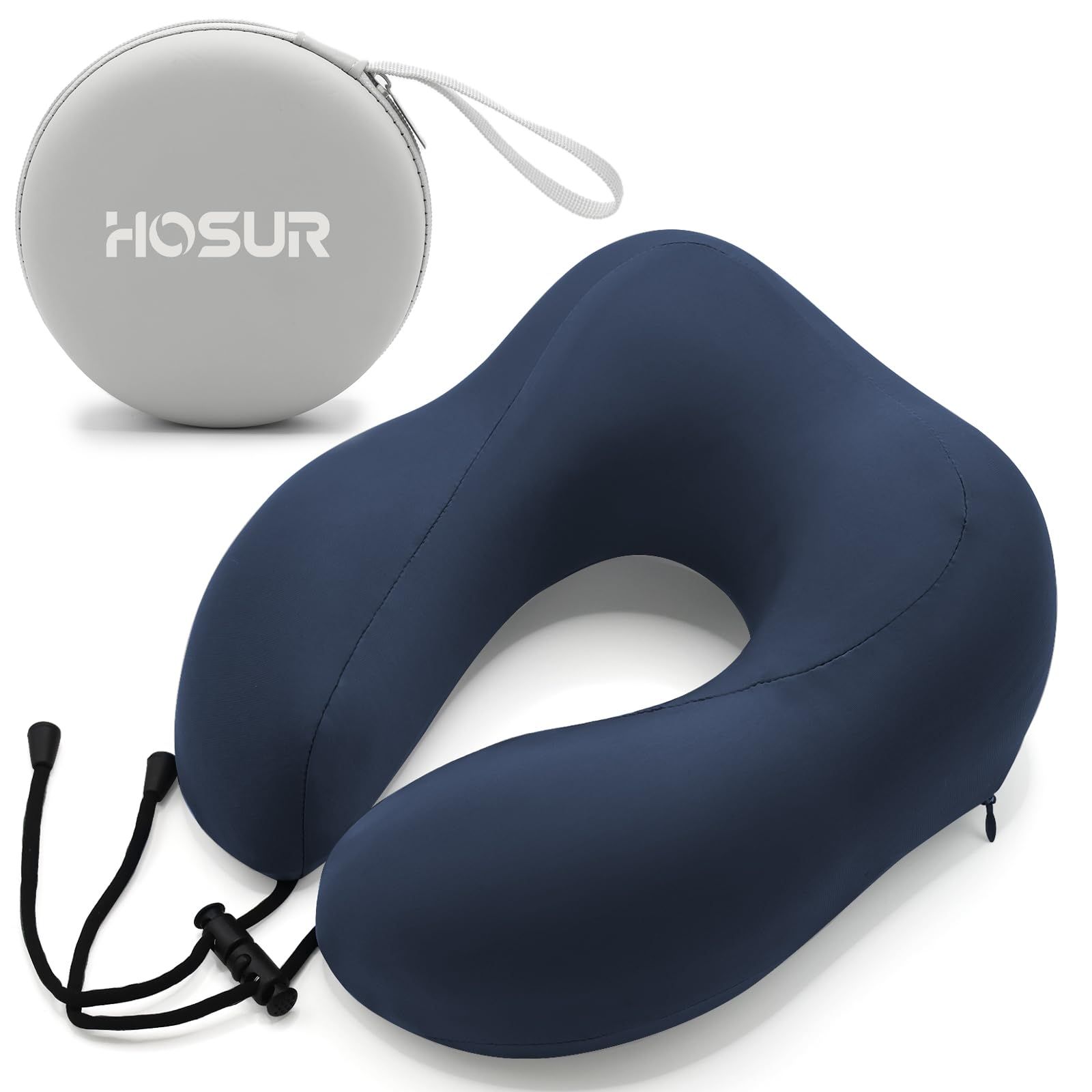 HOSUR ネックピロー 携帯枕 U型まくら 高密度 ひんやり 変形しにくい コンパクト 首枕 収納ケース付き オフィス デスクワーク 休憩 ドライブ 旅行 軽量 旅行枕 洗える 新幹線 飛行機 バス 自宅 昼寝枕 ネービーpms 99450e22