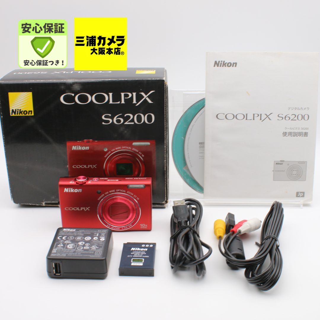 美品】 Nikon COOLPIX S6200 レッド デジタルカメラ #082VV05102