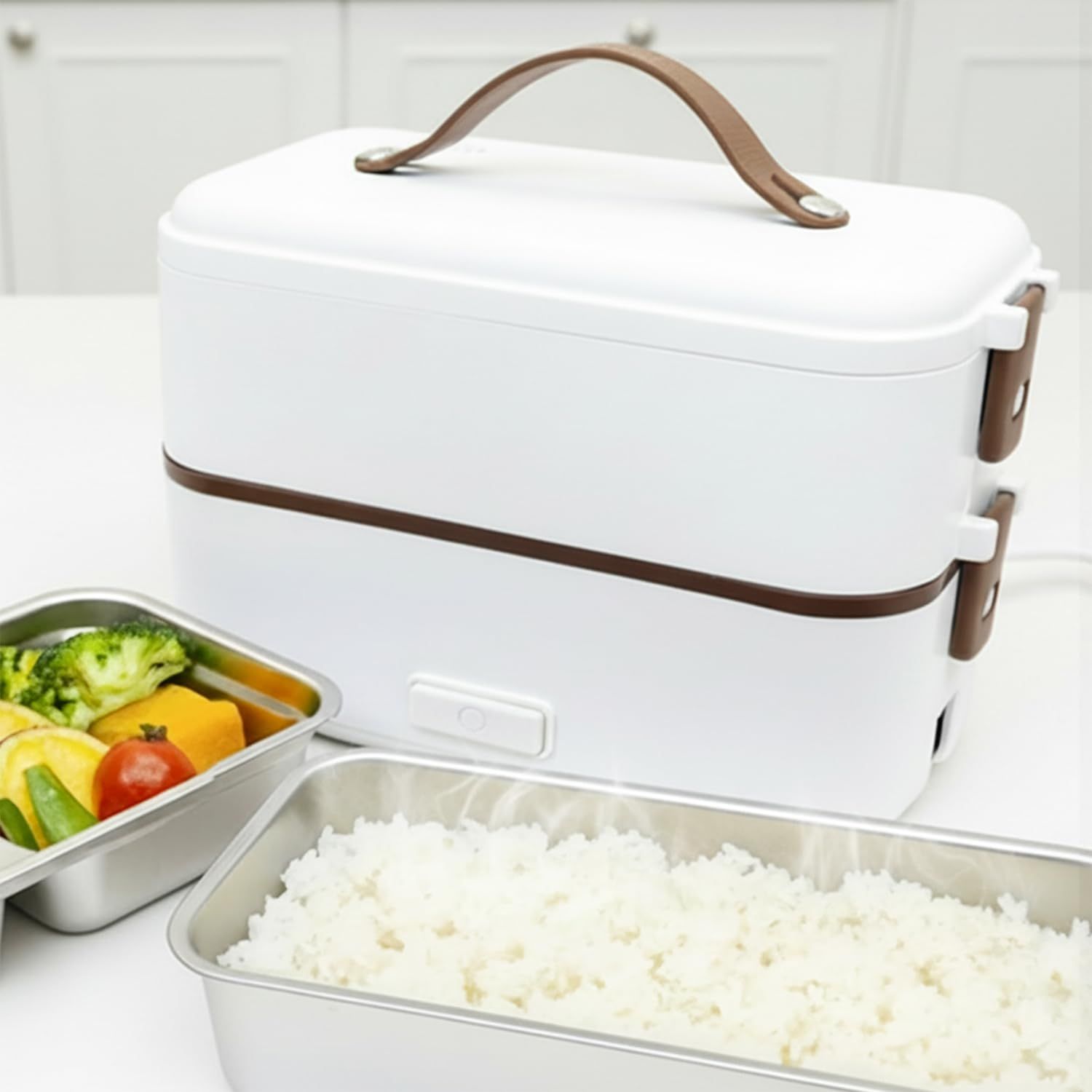新品 【2026年モデル、コンビニ弁当卒業。】 弁当炊飯器 最大2合炊き ご飯とおかずの同時調理 コンパクト携帯型 吹きこぼれ防止 ひとり暮らし・車中泊・オフィス用 蒸し・炊飯・温め3役機能搭載 ホワイト
