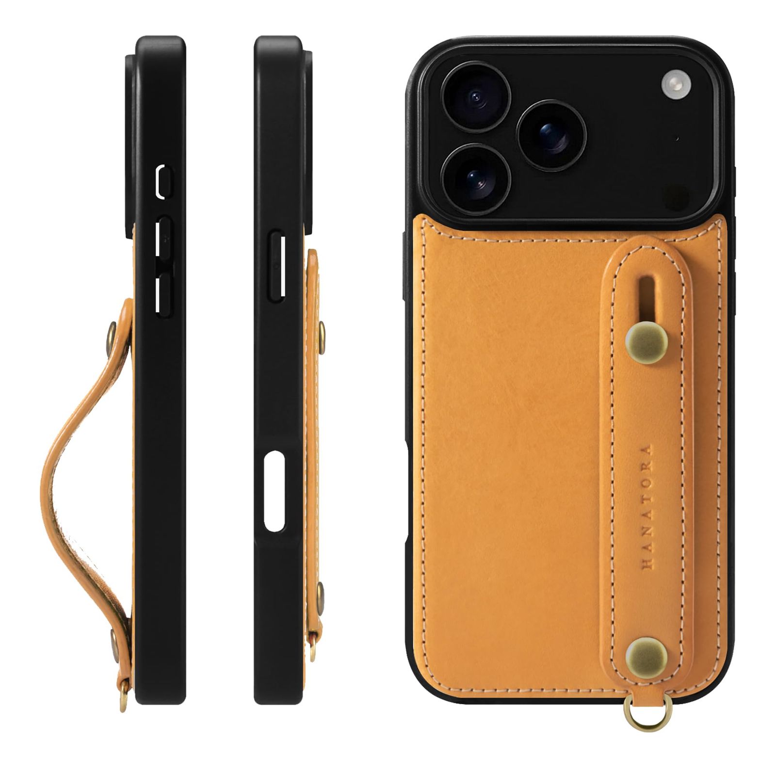 新品 HANATORA for iPhone 17ProMax ケース 本革 耐衝撃 背面ベルト ストラップリング スマホケース スマホ スタンド機能 コードホルダー ガラスフィルム 付き オイルドレザー ギフト ナチュラル GH-17ProMax-Natur