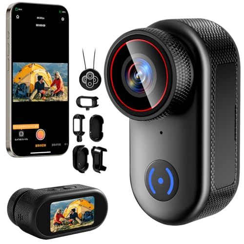 4K 8MPアクションカメラ 小型ウェアラブルカメラ 140°広角小型Vlogビデオカメラ 1.47インチモニター搭載 プリ録画 連写 遅延撮影 ボディカメラ ループ録画 150min連続稼働 IP65防水 スマホ連携 写真撮影 Vlog/旅 cc46a65f